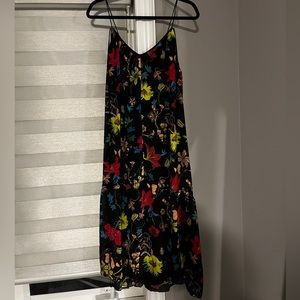 Black floral mid length flowy dress